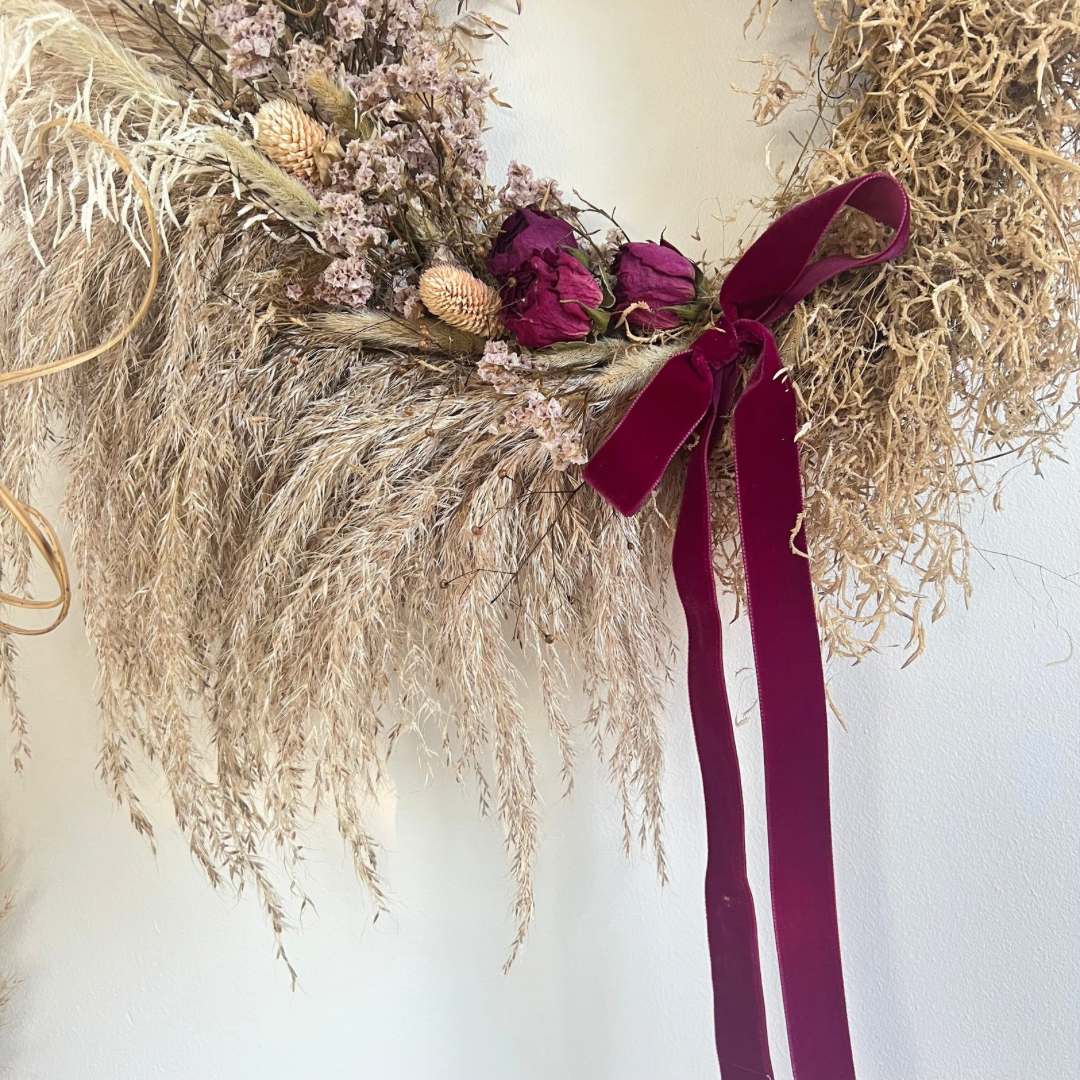 Crimson Boho Pampas Wreath