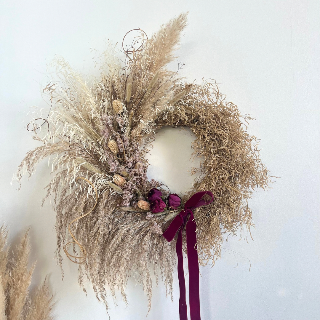 Crimson Boho Pampas Wreath